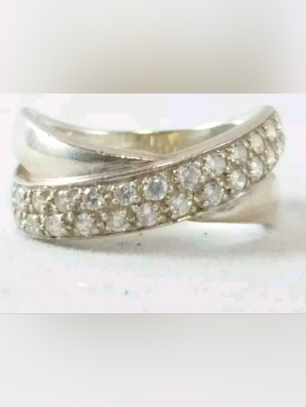 True Vintage 925 STERLING SILVER White Stone RING 8.25